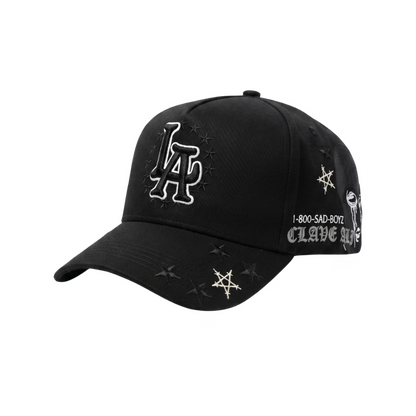 Gorra Clave Ali 2.0 negra con logo LA bordado y detalles de estrellas