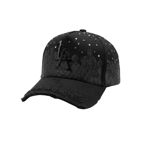 Gorra La Última Cena negra con gráfico tonal, logo negro brillante y pedrería