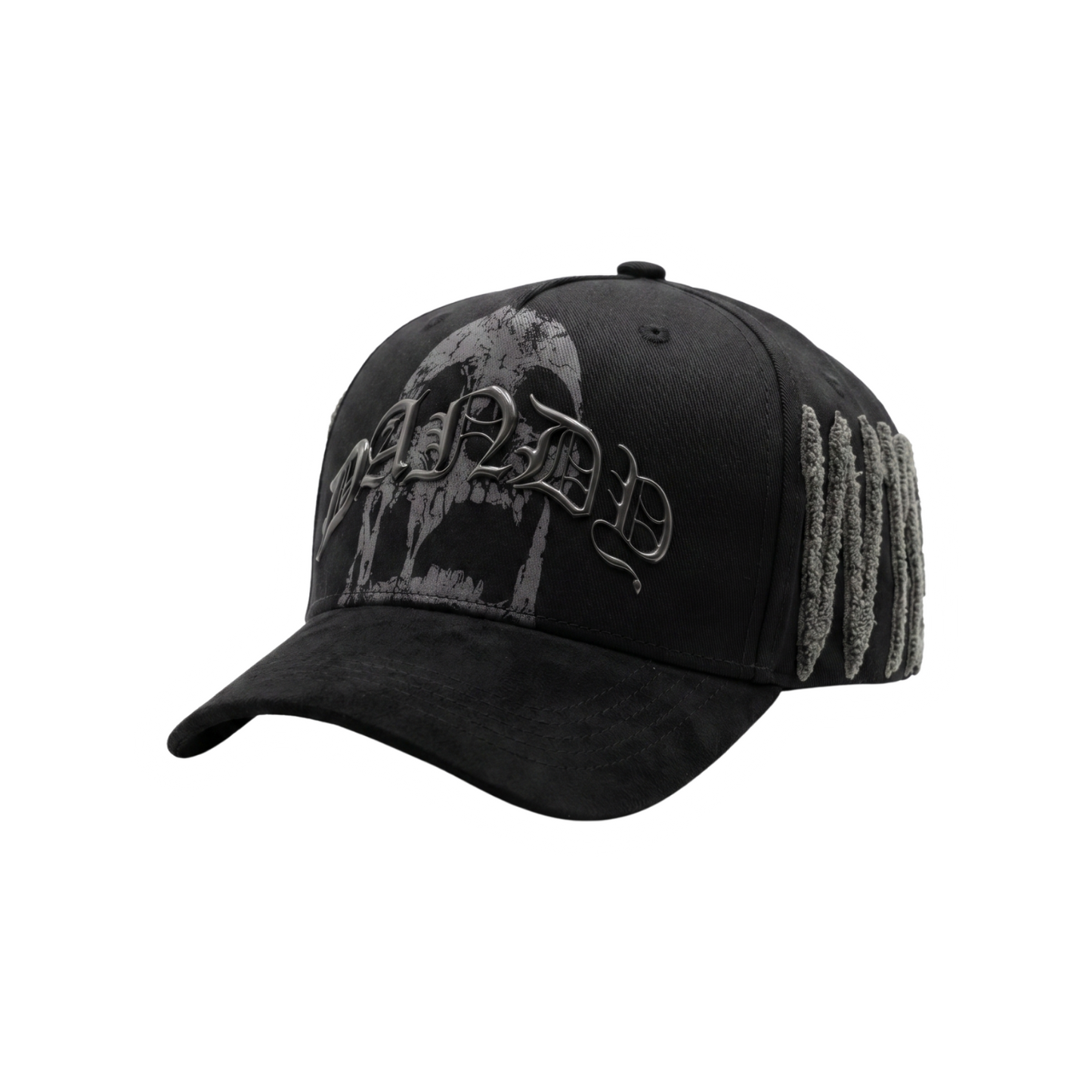Gorra Plague negra con gráfico de calavera en gris y bordado lateral texturizado