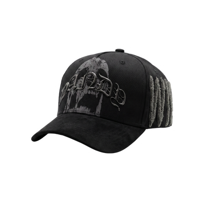 Gorra Plague negra con gráfico de calavera en gris y bordado lateral texturizado