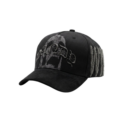 Gorra Plague negra con gráfico de calavera en gris y bordado lateral texturizado