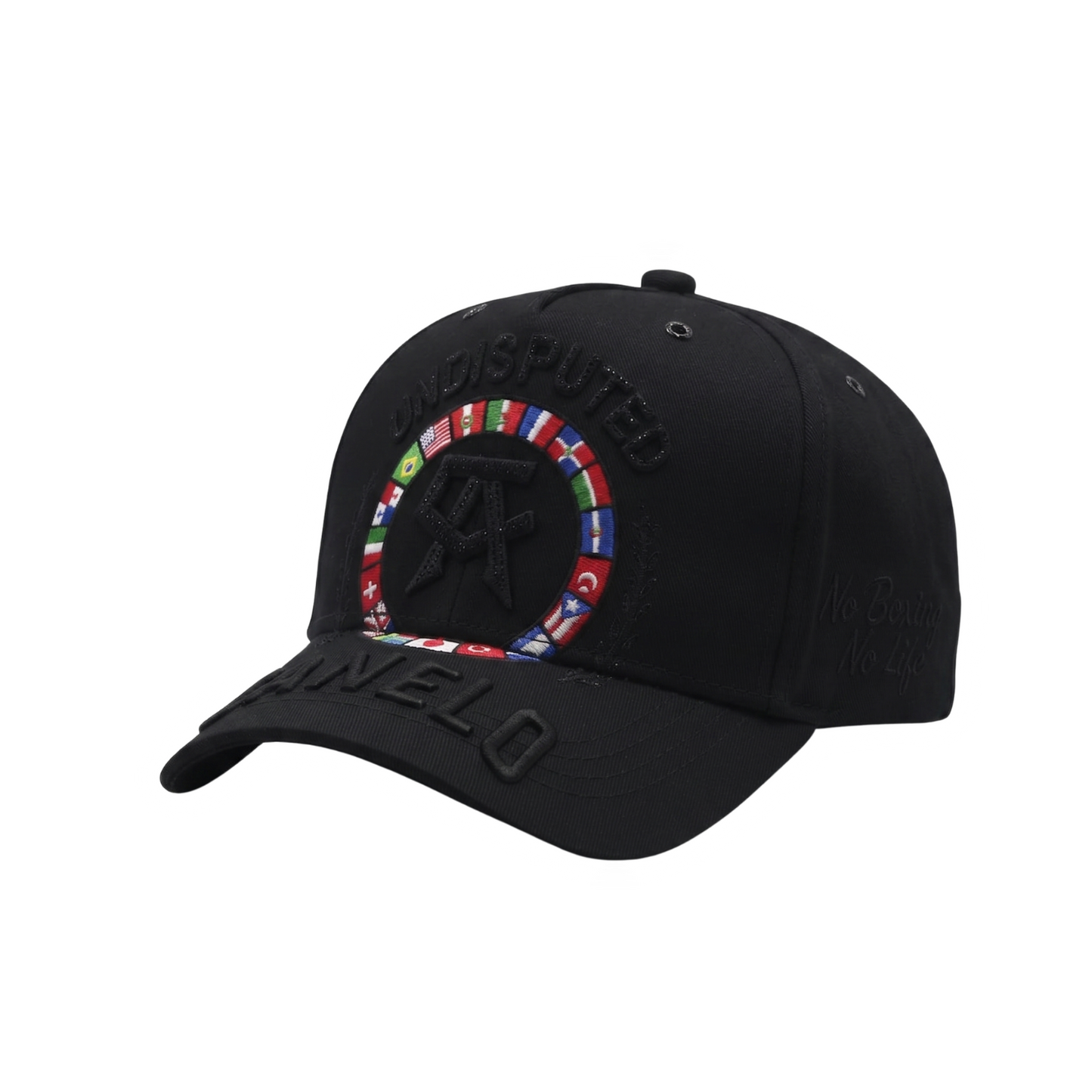 Gorra Undisputed negra con bordado tonal y aro multicolor con banderas