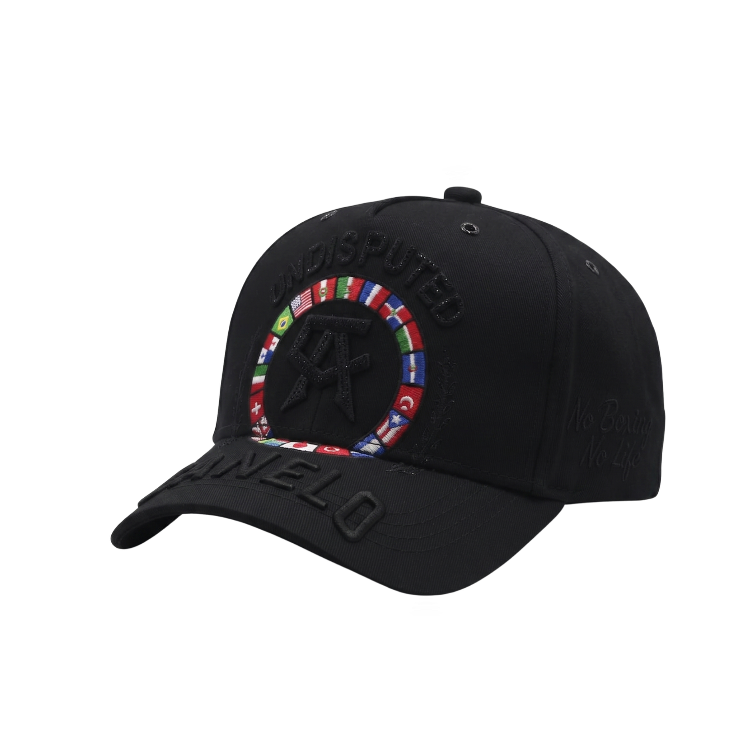 Gorra Undisputed negra con bordado tonal y aro multicolor con banderas