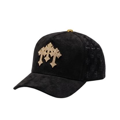 Gorra Chrome I Gold negra con cruces doradas y pedrería brillante