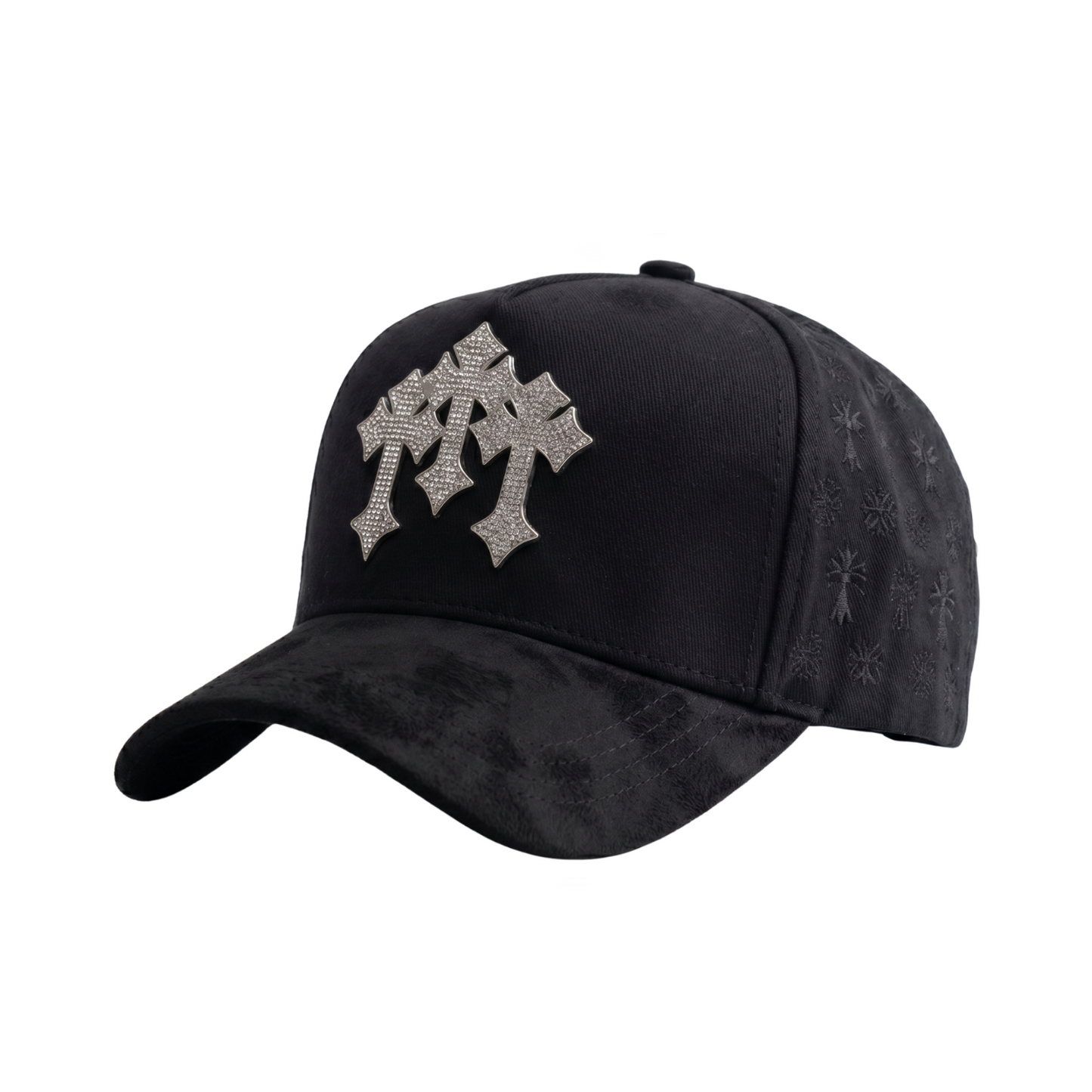Gorra Chrome CT negra con cruces plateadas y pedrería brillante