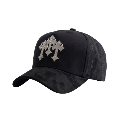 Gorra Chrome CT negra con cruces plateadas y pedrería brillante