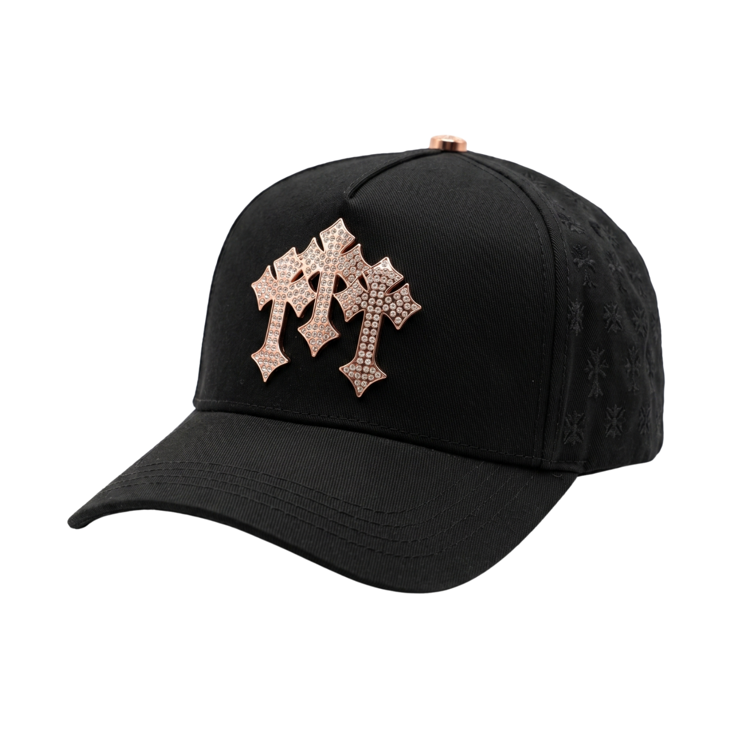 Gorra Chromes Oro 24 K Rosa negra con cruces en oro rosa y pedrería brillant
