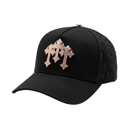 Gorra Chromes Oro 24 K Rosa negra con cruces en oro rosa y pedrería brillant
